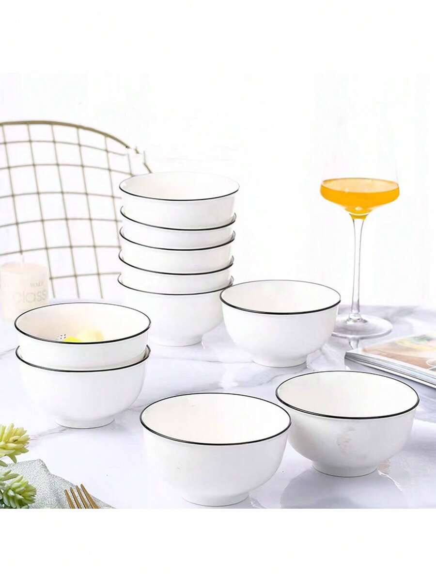 2/4 件装白色陶瓷碗，带黑边，高品质家用碗 - 黑與白 - 查看 1