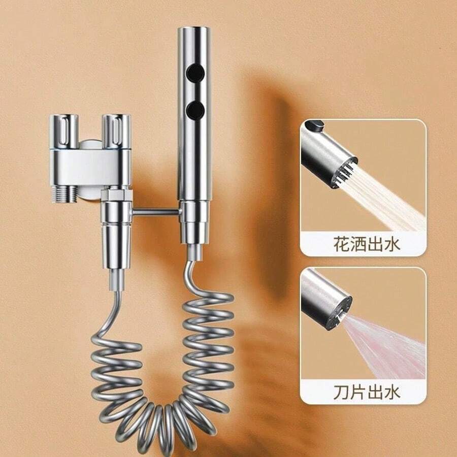Hygienic Shower For Bathroom Washbasin Double Valve Lead/Chrome Stainless Steel ABS SHOWER KIT + DOUBLE REGISTER - 銀色 - 查看 1