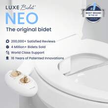 LUXE Bidet NEO 185 - Self-Cleaning, Dual Nozzle, Non-Electric Bidet Attachment For Toilet Seat, Adjustable Water Pressure, Rear And Feminine Wash (Blue, White, Rose Gold, Pearl Gray) - 金色 - 查看 2