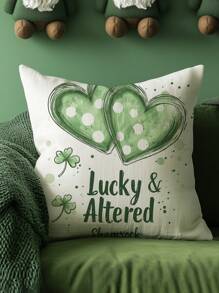 4pcs Lucky Clover & Cap Decor Cushion Covers, Festive Atmosphere, Suitable For St. Patrick's Day And Holiday Decoration Gifts Birthday Graduation