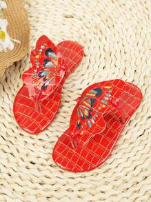 Girls' Outdoor Slippers Summer New Style Embroidery Design Flip-Flops Fashionable And Generous Open Toe Beach Shoes Butterfly Flower Girls' Slippers