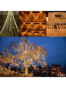 1pc 3/5/10/20/30M 30/50/100/200/300 LED Solar Fairy Copper Wire Lights, 8 Modes Of Outdoor Copper Wire String Lights, Mini LED Lights Used For Christmas Gardens, Terraces, Trees, Parties, Courtyards, Wedding Decorations