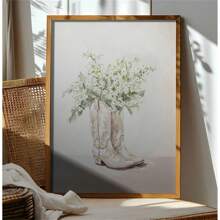 1pc Rustieke Cowboylaarzen Met Bloemen, Ongeraamde Canvas Wandkunstdruk, Neutrale Bloemen Western Kinderkamerdecoratie, Kust Cowgirl Esthetische Poster, Boheemse Slaapzaal, Grappige & Speelse Creatieve Canvas Wanddecoratie Voor Thuis Slaapkamer Keuken Woonkamer Badkamer, Café Kantoor Toiletruimte