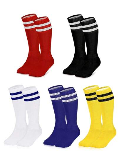 1 Pair Kids Breathable Striped Sports Socks, Thin Knee-High Soccer Socks For Boys Girls, Versatile Socks For Children Aged 2-12