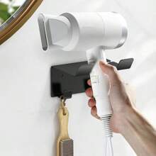 1 个不锈钢吹风机支架 - 带 2 个挂钩的壁挂式吹风机收纳架，防水防锈浴室收纳，适用于家庭或宿舍的节省空间的设计。 - 彩色 - 查看 7