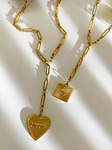 1pc New Minimalist Chic Stainless Steel Heart And Snake Pendant Necklace For Women