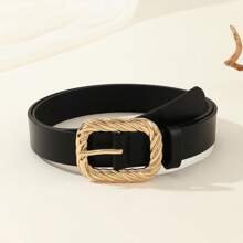 1 件简约时尚金色方形扣女士腰带，百搭，适合牛仔裤、休闲裤、连衣裙