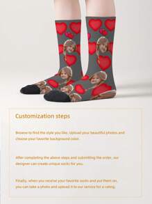 1 Pair Customized Face Design Mid-Calf Socks For Girls And Boys, Personalized Teenage Socks With Photo, Fun Customized Image Mid-Calf Long Socks For Kids, Suitable For Daily Wear, Holidays, Birthdays, And Other Occasions