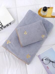 1 条手巾 + 1 条浴巾 刺绣樱桃，毛绒珊瑚绒，可爱时尚，厚实吸水速干，洗脸，沐浴，情人节、母亲节夏季、节日的浪漫礼物