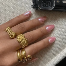 VKHK 1pc 18K Gold Plated Stainless Steel Vintage Wide Multi-Layer Ring, Suitable For Men And Women, Gift