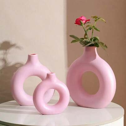 1 件优雅陶瓷花瓶，塑料花架盒，甜甜圈形圆形装饰瓶，家居装饰，婚礼装饰，适用于家庭、办公室、派对、生日、婚礼、中心装饰、桌面装饰