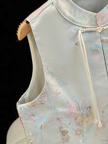 优雅手工纽扣领高端提花缎休闲马甲唐装