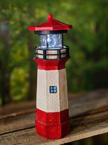 Solar Lighthouse Outdoor Solar Rotating LED Lighthouse Light Waterproof Lighthouse Statue Decorative LED Rotating Lamp For Garden Landscape Outside Yard ,Red Beacon Light House