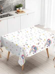 1pc 130*220cm Rainbow Unicorn PE Tablecloth, Unicorn Theme Disposable Waterproof Table Runner, Perfect Decoration For Birthday Holiday Party Party Home Event Decoration Table Runner, Dining Table Cabinet Bar Gift Table Decoration Table Cover, Room Decoration Home Decoration Table Skirt, Outdoor Camping Picnic Tablecloth, Easy To Clean Table Set, Party Favors - Rainbow Unicorn - View 3