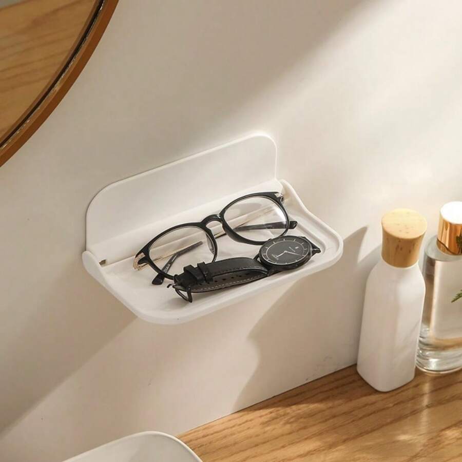 1pc Japanese Style No-Drill Foldable Bathroom Organizer Tray, Wall Mounted Bedside Storage Rack