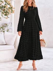 Vestido elegante de manga larga para mujer, de otoño y primavera, con lunares suizos, un elegante vestido informal para fiestas, bodas y salidas.