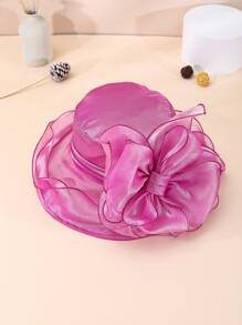 1pc Women Casual Elegant Polyester Mesh Breathable Solid Color Bow Decor Bucket Hat, Fashionable For Outing, Party, Daily Wear - Bow - View 8