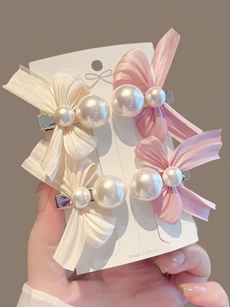 2 pièces/set Pinces à cheveux mignonnes et douces en chiffon et perle pour filles