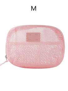 1 Piece Mini Pink Fresh Style High Quality Texture Multifunctional Mesh Storage Bag(Lanyard Can Be Purchased Separately, Color Is Random), Mesh Transparent Cosmetic Bag With High-End Sense Multifunctional Portable Lipstick Storage Bag Toiletry Bag