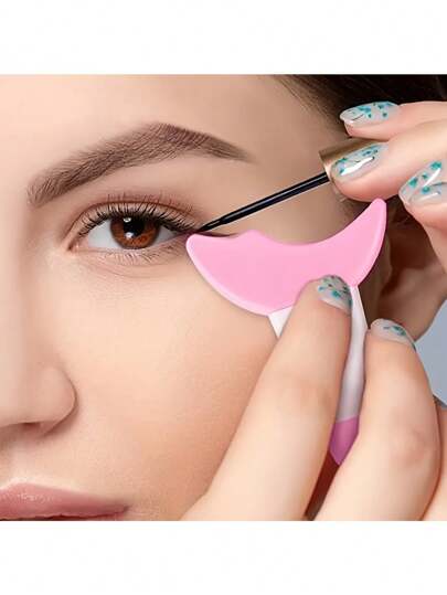 1 件可重复使用的硅胶眼线笔和眉毛模板套件，带睫毛膏保护罩和睫毛梳 - 粉色翼尖设计，精准化妆，温和呵护眼睛，适合专业人士或家庭使用，化妆配件 | 时尚化妆模板 | 硅胶结构，眉毛模板