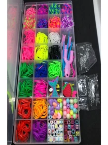 Colorful Silicone Hair Rubber Bands Kit Elastics For Making Bracelets Close Plastic Needle Elastic Case Kit For Making Bracelet - 彩色 - 查看 2