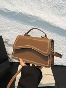 Simple Versatile Solid Color PU Leather Flap Shoulder Bag, Fashionable Outdoor Vacation Travel Crossbody Bag, Simple Daily Commuting Office Small Square Handbags, Elegant Lightweight Shopping Mobile Phone Coin Purse, Women Top Handle Bags - Multicolor - View 14