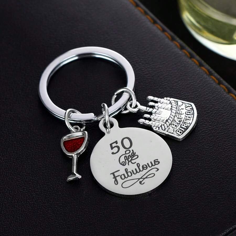 Llavero de regalo para el 50th cumpleaños, con caja de joyería negra, para mujeres y hombres, aniversario de boda o cumpleaños - Plateado - Ver 1