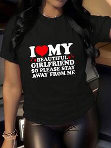 A Gift For Your Girlfriend, Casual And Comfortable With A Versatile, Monogrammed Print, Cotton 220 Gram T-Shirt. - Black - View 1