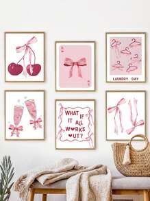 Butterfly Decoration Painting For Kids Room, Romantic Pink Bow Design, Wall Art (No Frame)