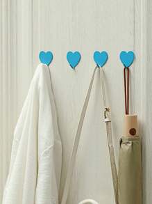 2/3/5 Pcs Pink Heart Shaped Adhesive Hooks, Stainless Steel Hanging Hooks For Girl's Room Decor, Dorm Bathroom Wall