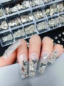 24 Designs DIY Nail Art K9 Glass Flat-Back White Rhinestones Set - High-Shine Crystals With Multi-Function Dotting Pen, Nails Salon,Nail Supplies,Halloween,Christmas,Festival Gift - Clear - View 6