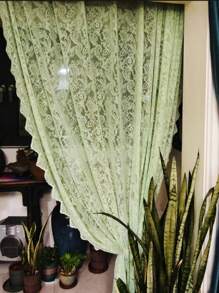 1pc Multi-Color Lace Curtain, Decorative Window Screen Voile For Living Room Bedroom, Semi-Transparent Personalized Decor Hanging Curtain