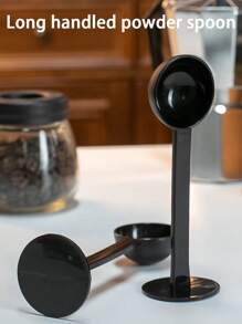 1 pieza Cuchara medidora de café de plástico con mango largo negro, espátula multifuncional para medir y prensar café, cuchara medidora de café reutilizable y de pie para vuelta al colegio