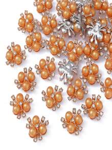 50 件/包 20 毫米 3 颗珍珠花心 DIY 珠宝配饰，电镀发饰 - 彩色 - 查看 6