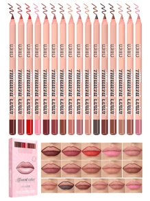 16pcs/Set Lip Liner Pencil Kit, Matte Nude Lip Liner Set, Moisturizing Long-Lasting Lip Makeup Cosmetics - Multicolor - View 1