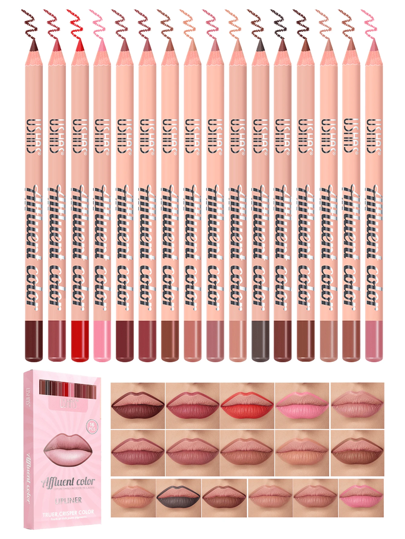 16pcs/Set Lip Liner Pencil Kit, Matte Nude Lip Liner Set, Moisturizing Long-Lasting Lip Makeup Cosmetics - Multicolor - View 1