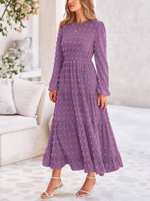 Women's Autumn Spring Elegant Long Sleeve Long Dress Swiss Polka Dot A Elegant Casual Holiday Wedding Party Going Out Dress - 紫色 - 查看 5