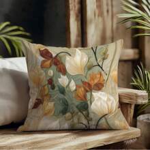 1PC,Botanical - Bohemian Style. Decorative Pillow With Nature - Inspired Leaf And Flower Patterns. All - Year - Round Applicable. (Pillow Inserts Not Included)