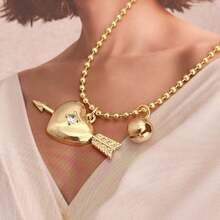 1 件情侣心形箭头/小铃铛吊坠项链，适合情侣佩戴/节日礼物