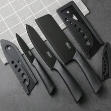 Black Five-Piece Stainless Steel Kitchen Knife Set With Knife Sheath, Household Chef Knives For Dormitory, Baby Food, Fruits