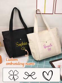 LICVIC 1/2 piezas de latas bordadas personalizadas, bolso de mano personalizado, bolsa de hombro personalizable de gran capacidad, mochila personalizada para mujeres, para el trabajo, viajes, colegas, estudiantes, libros, portátil, multifuncional, versátil, ligero, práctica, 32x31x10cm, negro/blanco, útiles escolares, vuelta al colegio, regalo escolar, oficina, escuela, dormitorio, universidad, aula, adolescentes, universitarios, secundaria, preparatoria, primer año, segundo año - Multicolor - Ver 1