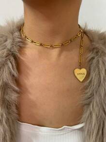 Monlansher 1 pezzo Nuova collana in acciaio inossidabile con ciondolo a forma di cuore, lunga collana da donna alla moda, minimalista e versatile per uso quotidiano