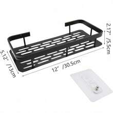 1pc Shower Rack, Adhesive Shower Rack With Hook, No Need For Drilling, Wall Mounted Rust Proof High-End Storage Bathroom, Kitchen, Storage Rack,Racks For Storage,Shelf,Black Home Bathroom Decor Fall Decor Back To School