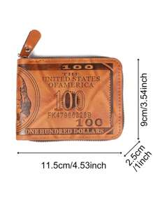1 pieza Billetera casual de moda para hombre, estilo retro con estampado de USD, bolsa con cremallera corta de PU, ultraligera, monedero multifuncional, fácil de llevar, adecuado para adolescentes, casual de verano, al aire libre, deportivo, viajes, regalos de graduación o cumpleaños, accesorios formales/de negocios, ideas para el Día de San Valentín