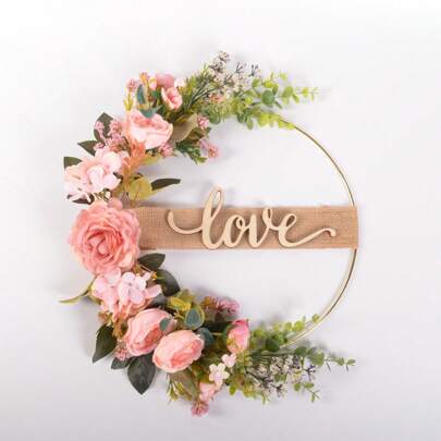 1 Stück künstlicher Blumenkranz mit Willkommensschild, Weinblatt- & Dahliendekoration für die Haustür, ganzjährig