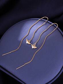 Nooxian 1 Pair Fashionable Micro-Inlaid Zirconia Wing Design Tassel Dangle Earrings