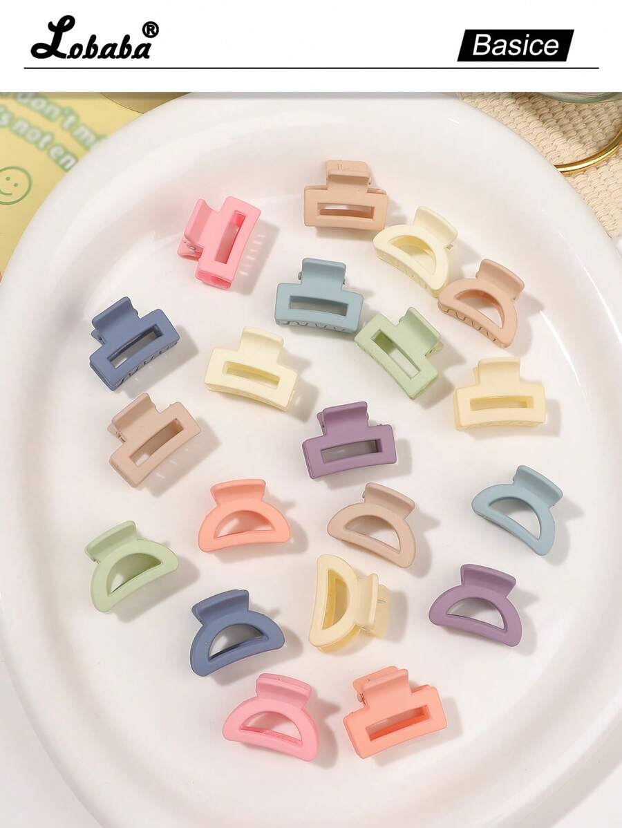 20 件/套糖果色迷你方形半圆形小哑光发夹，甜美可爱的刘海和侧面发饰