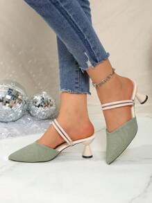 2025 Spring/Summer Women's Casual Elegant Comfortable Exquisite High Heel Shoes, Fashion Gentle Style Elegant High Heel Sandals, Women's Minimalist Daily Versatile Pointed Toe Solid Color Sandals - Green - View 4