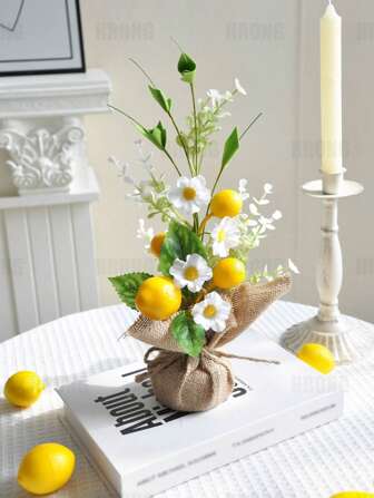 1 件 15.35 英寸人造柠檬树迷你盆栽植物假柠檬果人造雏菊花头适用于餐桌壁炉餐厅厨房浴室办公室家居春夏装饰、秋季装饰、秋季