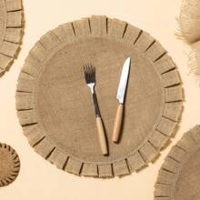 Conjunto de 6 jogos americanos redondos de linho grosso, 6 jogos americanos de mesa de jantar de linho natural de fazenda, adequados para festa de casamento, decoração de mesa de jantar de fazenda